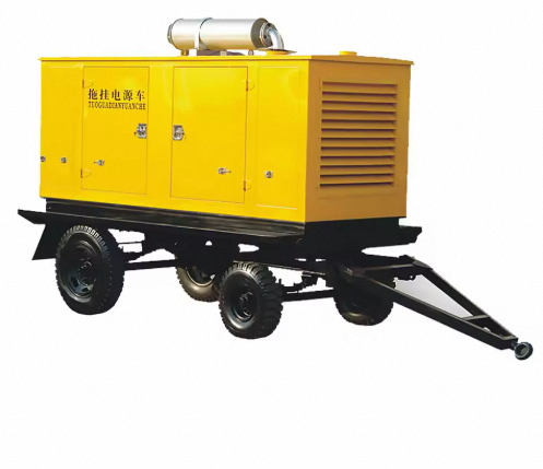 Mobile towable diesel generator trailer on road chassis